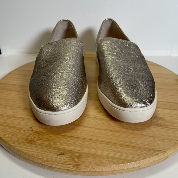 BIRDIES Women 8.5 Gold Metallic The Swift Leather Slip On Sneaker Loafers - Picture 5 of 9